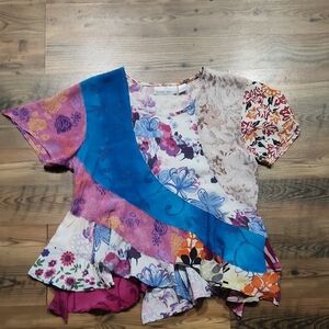 Patchwork Bias Floral Fairy Boho Festival Romantic Bold Slip Top Small y2k